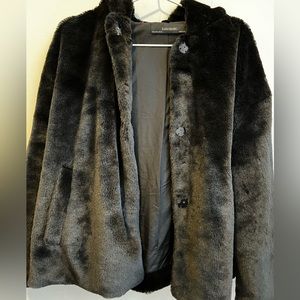 Zara fun fur Teddy hooded jacket size S black